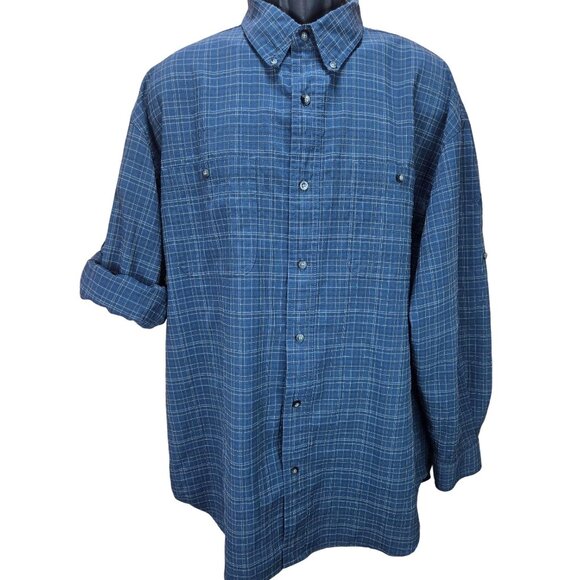 The North Face Mens Button-Up Plaid Shirt Large Blue with Roll-Tab Sleeves - Picture 1 of 7